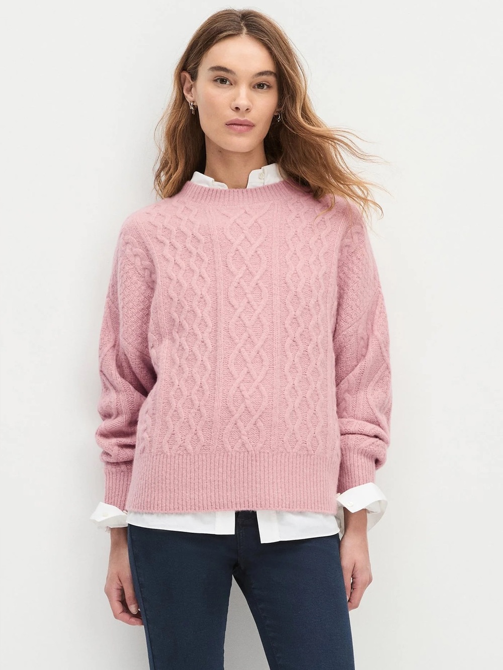 NWT Favorite Daughter Oversized Cable Knit Sweater Whimsical Rose Cashmere Wool